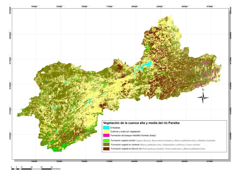Fig. 4: Mapa de vegetación del Carirí CONCLUSIONES Se ha identificado y cartografiado la vegetación de caatinga del Carirí, que está constituida por un bosque caducifolio espinoso en el que