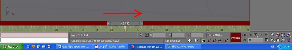 Barra de tiempo (desplazamiento a la derecha) Aclaración: La escala en el Gmax no es de tiempo sino de Frames (cuadros que tendrá la animación).