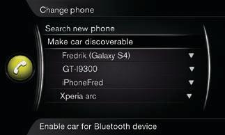 Cómo se conecta un teléfono con Bluetooth *? Pulse OK/MENU en la vista normal del teléfono. Seleccione Hacer reconocible el vehículo y confirme con OK/MENU. Active Bluetooth en el teléfono móvil.