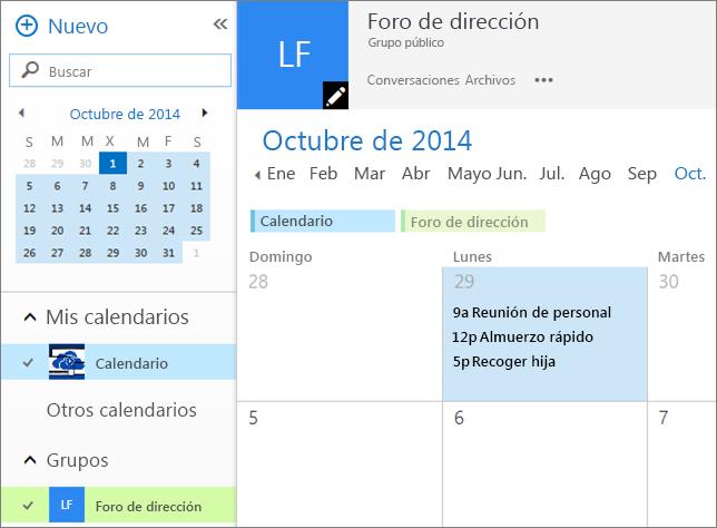 Calendario de grupo El calendario dedicado del grupo facilita a todos los miembros la coordinación de sus programaciones.