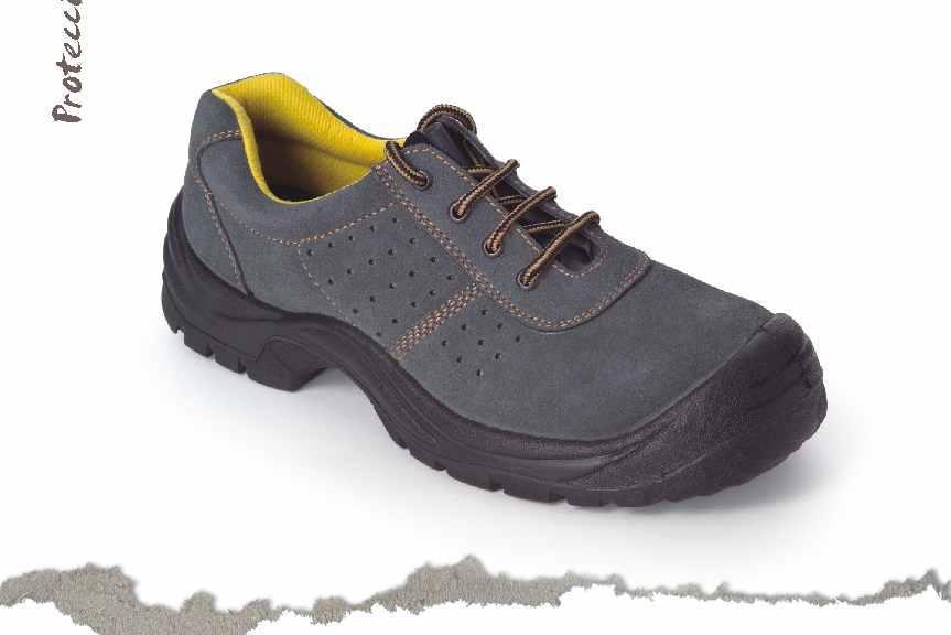 Protección ZAPATO P2501 Zapato de serraje con cordones, perforado, suela PU bidensidad, puntera y plantilla de acero: S1P.