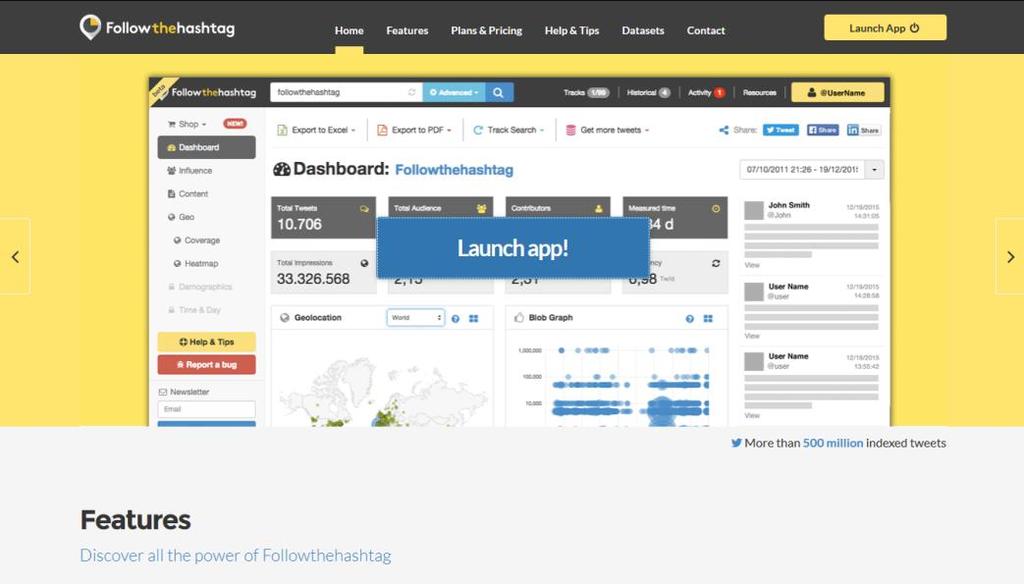 5 de 16 Followthehashtag http://www.followthehashtag.com/ Otra herramienta de monitorización con versión freemium limitada a una semana o 1.500 interacciones.