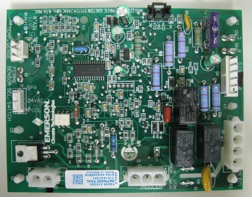 Conexiones del tablero de control integrado (ICB) Pantalla (E7) Sensor de temperatura (E2) Sensor de llama (E4) Control remoto (E1) Fusible 3A (F1)