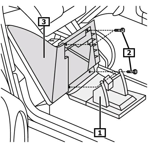 Abrir el compartimento. (1) Desenroscar el/los tornillo/s para el revestimiento del tablero de instrumentos. (2) Desmontar la cubierta del salpicadero.