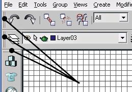 Manejadores de las barras de herramientas usados para soltarlas Si la ventana de 3ds Max posee una resolución inferior a 1280 x 1024, la barra de