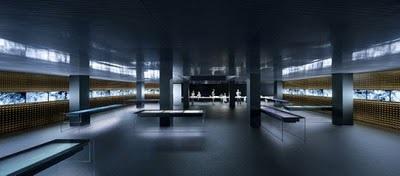 original efecto está basado en la transparencia y el reflejo, y realizado con un único material: el vidrio En el interior, el moderno y casi futurista showroom cuenta con 2400 m2, distribuidos en