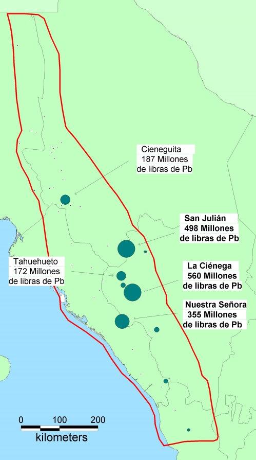 Figura 8. Depósitos minerales con recursos de plomo en la región Sierra Madre Figura 9.