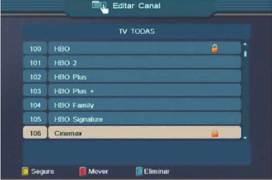 MODELO COSHIP N6750 BLOQUEAR CANALES (CONTROL PARENTAL) Utilice el CURSOR ABAJO para seleccionar los canales que quiera bloquear y presione el botón AMARILLO.