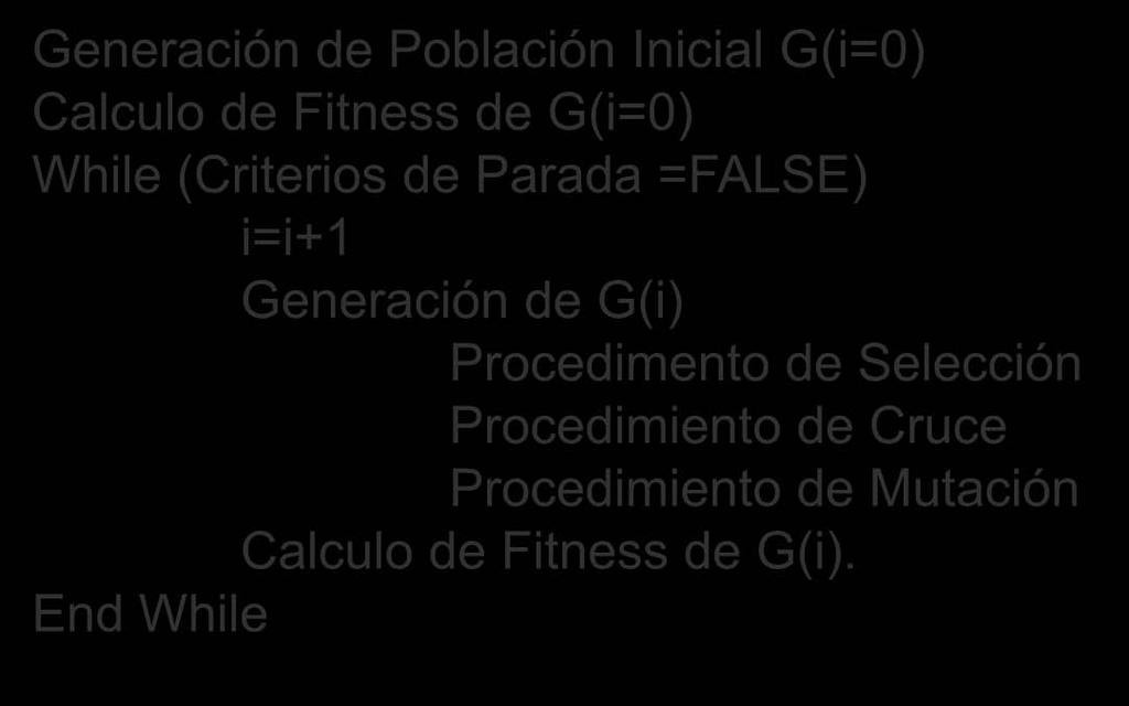 (Criterios de Parada =FALSE) i=i+1 Generación de G(i) Procedimento de