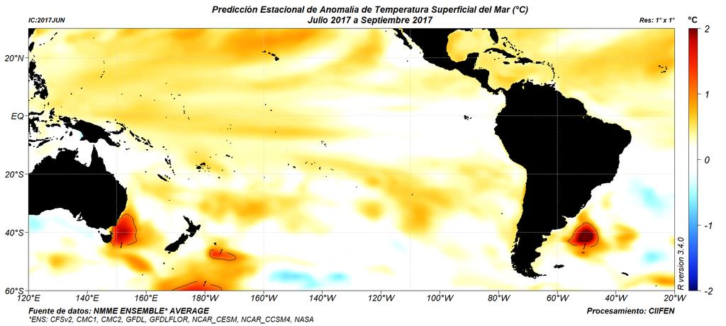Administration (NOAA) y del European Centre for Medium- Range Weather Forecasts (ECMWF), se prevé que la temperatura superficial del mar en Pacífico
