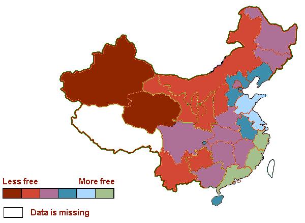 Libertad económica en China Menos libre Más libre No hay data Fuente: