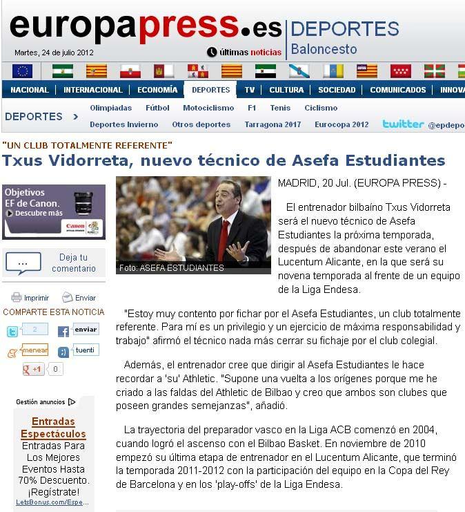 @EUROPA PRESS Txus Vidorreta,