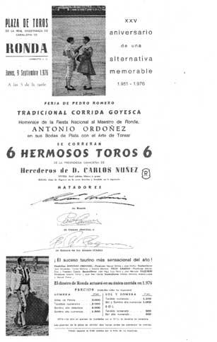 Corrida Goyesca 9/9/1977 Herederos de Carlos Núñez ( de Tarifa, divisa: azul, celeste.