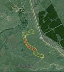La delimitación en amarillo presenta el área protegida de 12 hectáreas, inmediata a la zona de estudio. Vista aérea del área de estudio de Homonota, Tres Árboles 7.4.5.