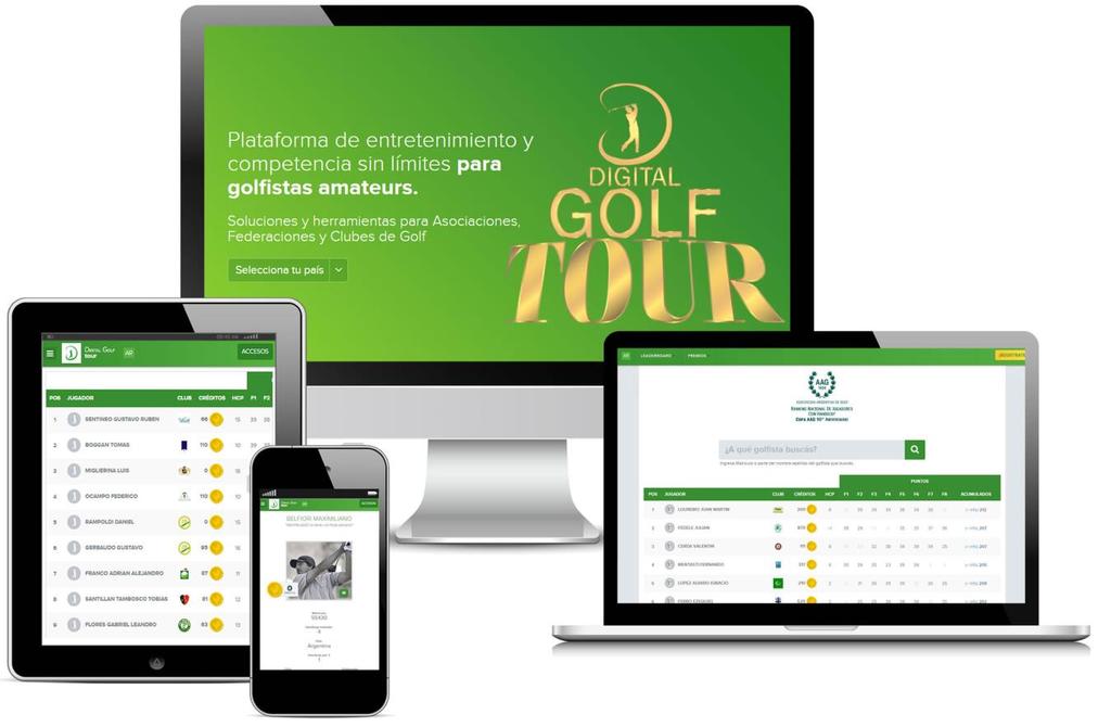 Plataforma Integral de Entretenimiento, Comunicación y Marketing para Clubes de Golf Disponible para todos los Clubes de Golf del país, afiliados a la Asociación