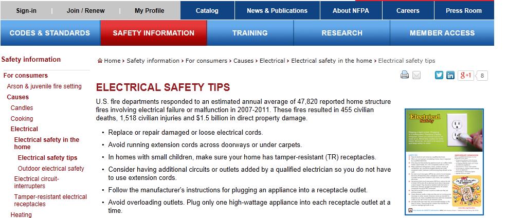 National Fire Protection Association (NFPA) Recomendaciones de la NFPA sobre seguridad eléctrica. http://www.nfpa.