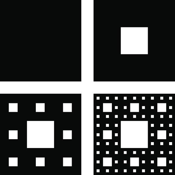 Julián Aguirre Estibález Otro conjunto similar es la alfombra de Sierpinski. Se parte de un cuadrado, se divide en 9 cuadrados iguales, y se elimina el del medio.