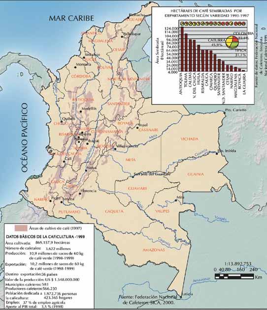 Tema 15 Agudización de la crisis cafetera en Colombia y La Segunda Guerra Mundial Indagación 1. Según el mapa, en qué regiones de Colombia se produce café? 2.
