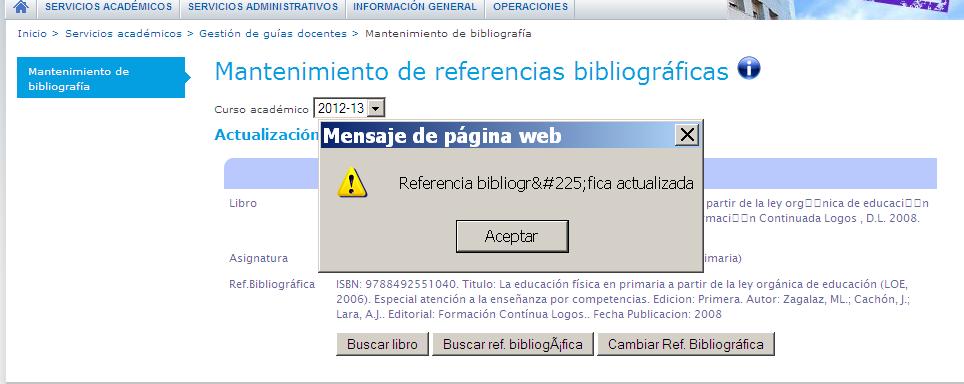 bibliográfica de la guía docente mediante el botón Cambiar Ref.