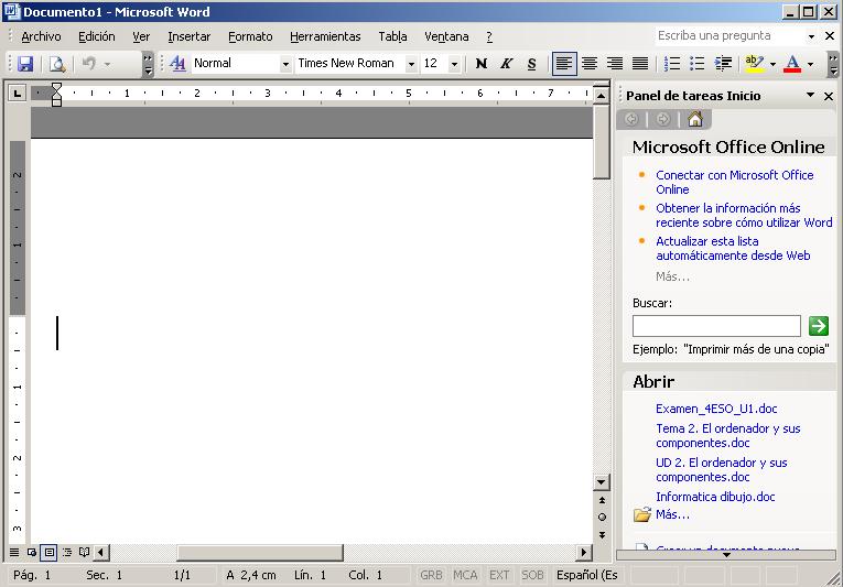 Microsoft Word (2003) Barra de menús Barra de
