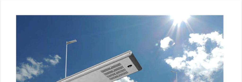 AIO210-70W Luminaria Solar LED Eficiencia de carga 20% mayor que con la tecnología tradicional. Distribución optimizada de la luz. Disipador de calor en aleación de aluminio. Certificado IP66.