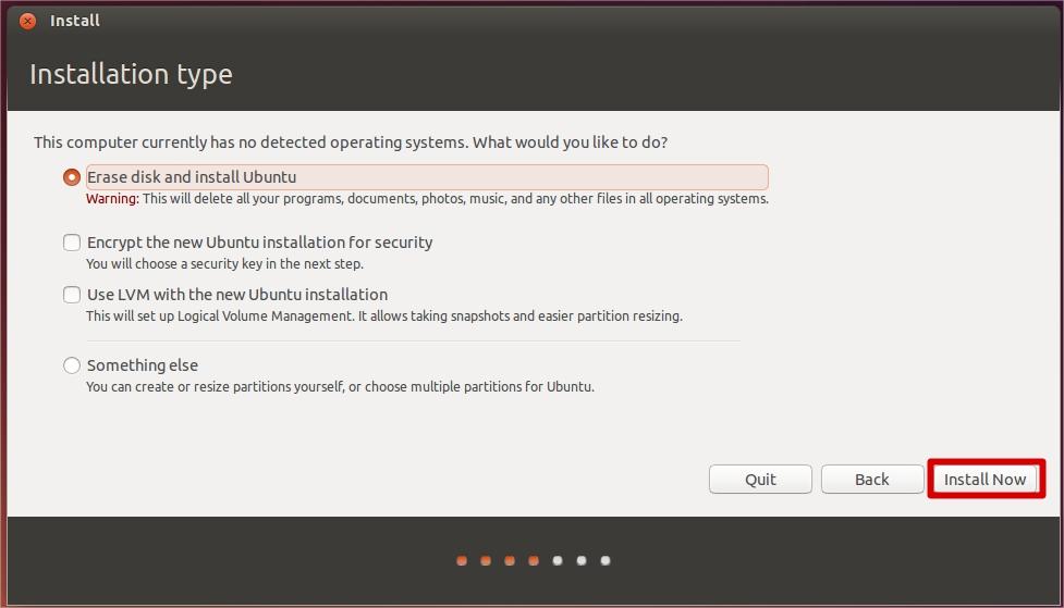 V PASO 17: se desea instalar ubuntu en el disco completo este sera formateado