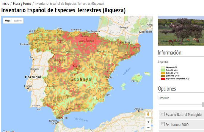 Consulta al inventario español de especies terrestres (Riqueza) El mapa Inventario Español de Especies Terrestres (Riqueza) es un mapa de información estadística de ámbito nacional que