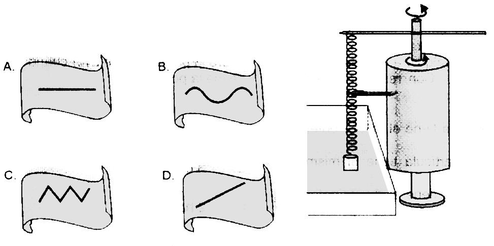 15. En el otro extremo de la cubeta, se cuelga del resorte B el bloque 2 que apenas toca el agua, como se ilustra en la figura 1.