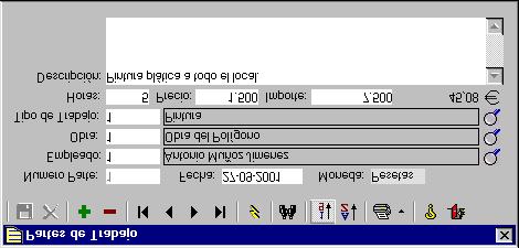 Pestaña General Barra de Botones PARTES DE TRABAJO : Valida y guarda los datos del parte de trabajo mostrado en la ventana. También se puede pulsar CTRL + G.