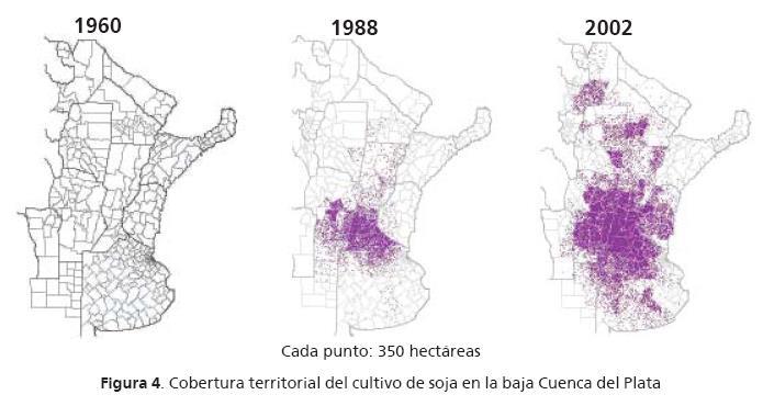Expansión geográfica de la superficie cultivada con Soja en Argentina Fuente: Lorena Carreño y Ernesto Viglizzo La expansión de