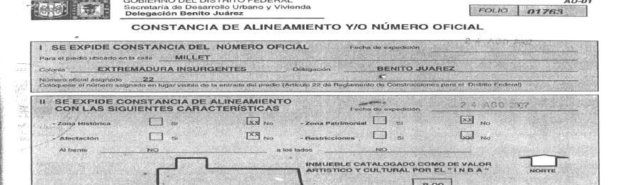 12 OTROS INCUMPLIMIENTOS Constancia de alineamiento y número oficial, expedida por la Delegación Benito Juárez, señala no aplican