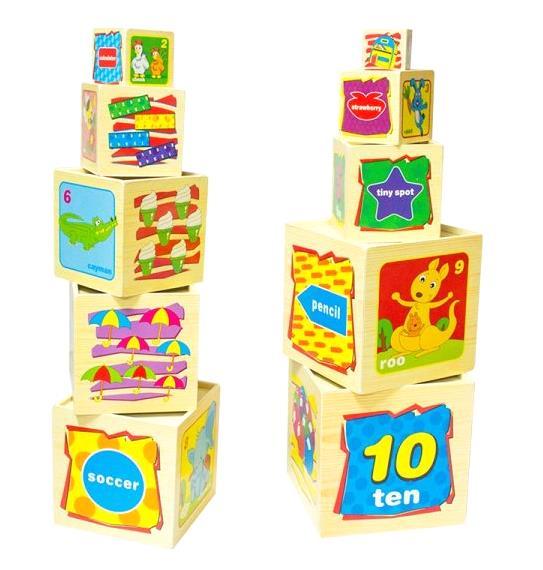 990 Torre apilable Descripción: cubos con tamaños descendentes para apilar, además posee imágenes coloridas y relación imagen