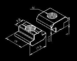 Tuerca rectangular en T, canal 8 mm Acero zincado T-slot nut, 8 mm slot Zinc plated steel Para fijar accesorios a los perfiles con canal de 8 mm.