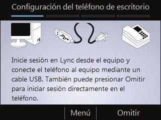 Iniciar sesión a través de Lync Si el software Lync está instalado en su equipo, puede simplificar el proceso de inicio de sesión en el teléfono conectando el cable USB desde su equipo al teléfono.