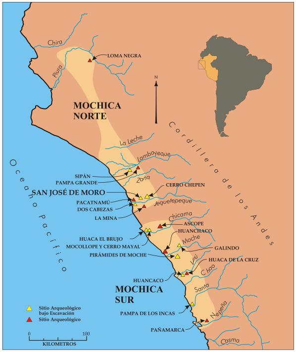 Castillo, La presencia Wari en San José de Moro 4 Figura 1. Mapa de la Costa Norte con indicación de los sitios mochicas más importantes. (Dibujo LJC).