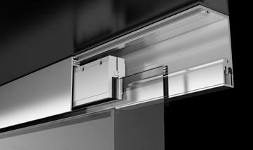 The upper guides 117 and 1120, are able to anchor frontal, ceiling or between walls, allowing the latter option freestanding or air. At just 70mm.
