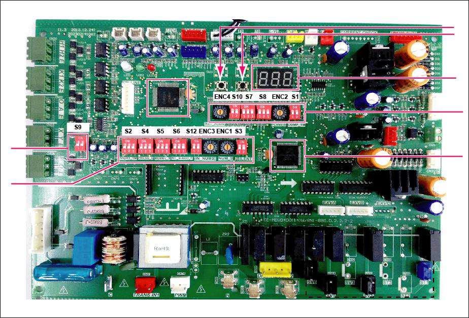 Componentes eléctronicos 9.1.1. Indicadores luminosos LED1 (Verde / Rojo): Indicador de carga de refrigerante 1) Parpadea en verde cuando la unidad exterior no ha comprobado la carga de refrigerante.