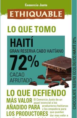 Ref. 95950042 Chocolate negro 72% BIO Haití 100 g Información General del producto Descripción : Exquisitoy sabroso Chocolate negro 72% de
