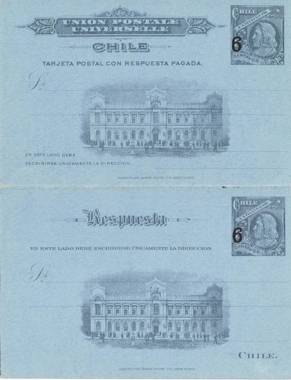 º Tarjeta de 1909, 6 Centavos sobrecargado sobre tarjeta de 3 Centavos de 1905.