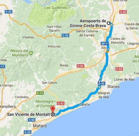 MAPAS Y DISTANCIAS Ruta desde el Aeropuerto de Girona hasta