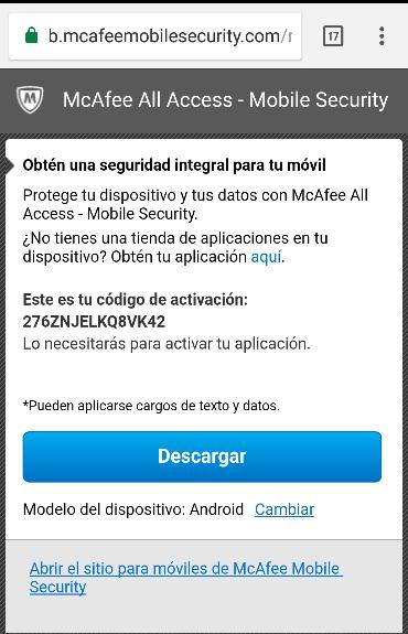 Descargando e instalando McAfee en tu Android. Opción 1: Descarga directa. 1. Llegarás a la página de Mi Cuenta de McAfee.