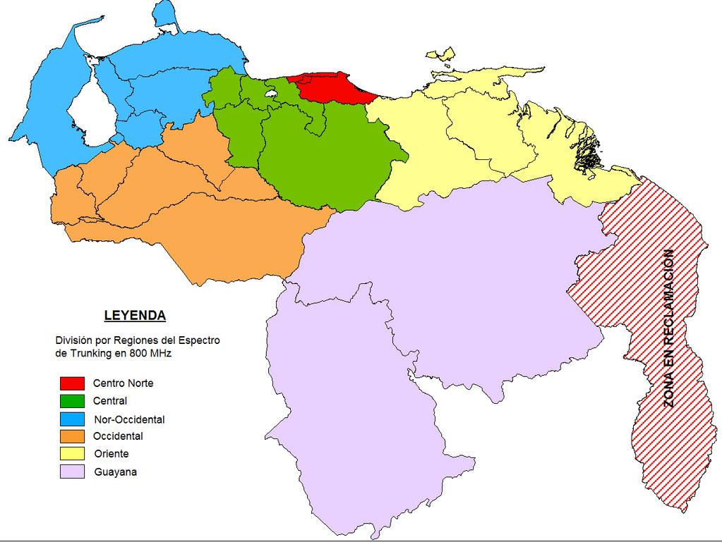 Figura 8. División por Regiones del Espectro de Trunking en 800MHz. Fuente: Duque (2011). IV.1 Operadores de Trunking en Venezuela.