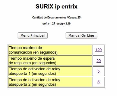 IP Entrix v Introducción En el submenú: Temporizaciones pueden verse los siguientes elementos a programar: Bienvenido a la red de usuarios de productos SURiX Porteros Telefónicos! El producto que Ud.
