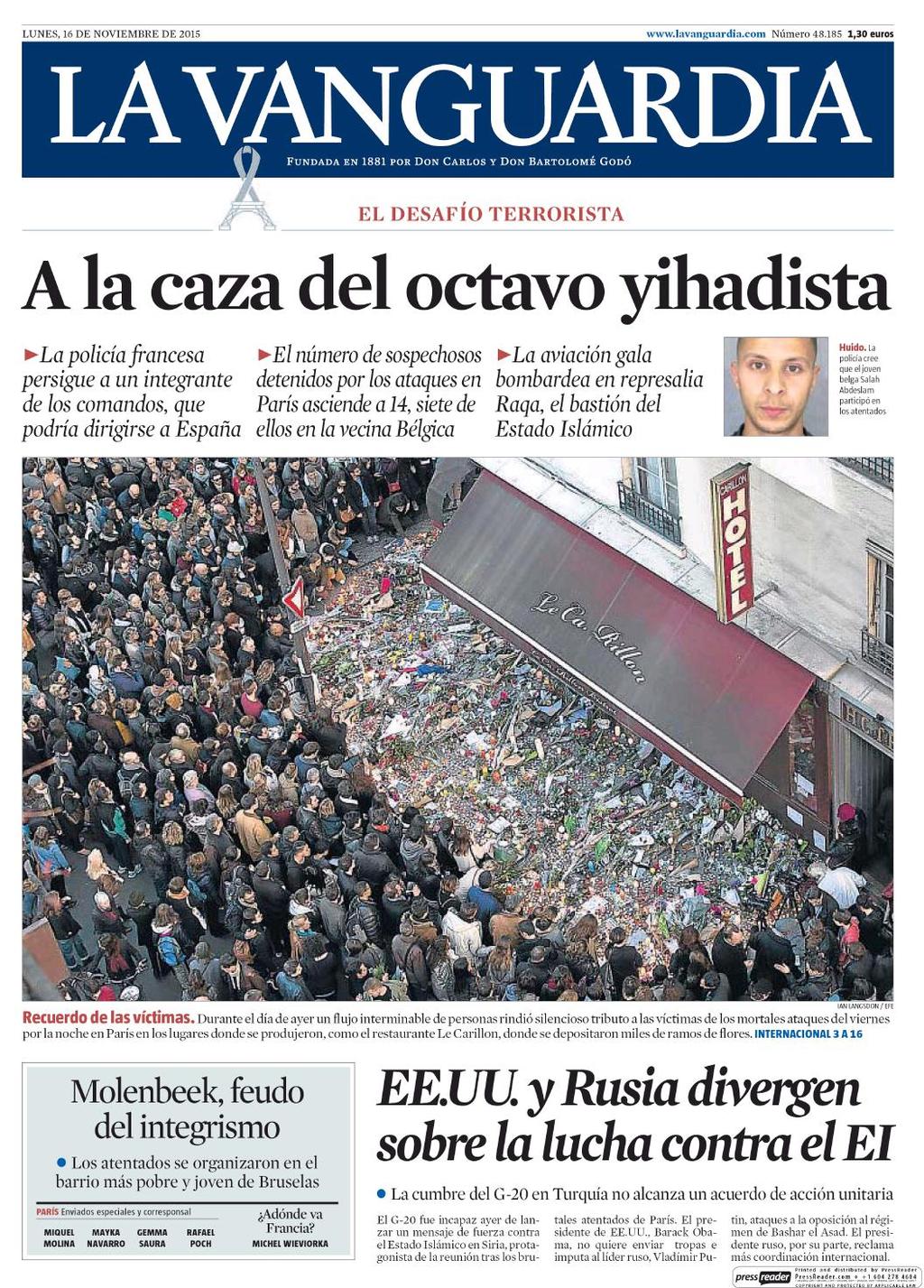 16/11/2015 Kiosko y Más La Vanguardia 16 nov. 2015 Page #1 http://lector.kioskoymas.