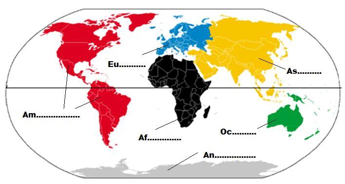 Sitúa los seis continentes sobre el siguiente mapa mudo. Sabías que hace millones de años existía un único continente?