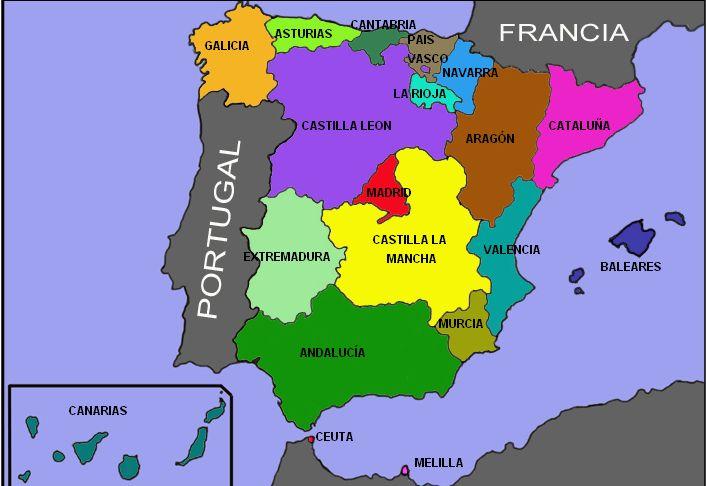División territorial de España Su territorio se divide en 17 comunidades autónomas y 2 ciudades autónomas (Ceuta y Melilla), con distintos grados de autogobierno.