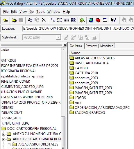 4.2 Organización de archivos digitales sobre plataforma SIG Lo archivos cartográficos finales estructurados por medio del software ARC GIS, se almacenaron en un ser de datos denominado ANEXO 7.
