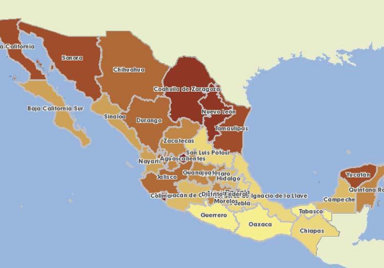 Ocupantes con Agua Entubada en la Vivienda 2010 (%) Estado % Aguascalientes 98 Baja California 94 Baja California Sur 88 Campeche 85 Coahuila de Zaragoza 97 Colima 97 Chiapas 73 Chihuahua 94 Distrito