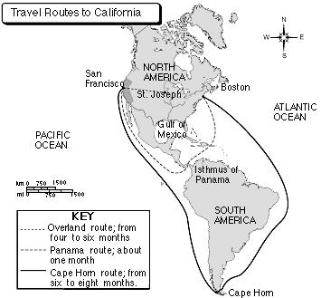 Figura 2.2 Principales rutas a California, siglo XIX. Fuente: Houghton Mifflin Company, 1999.