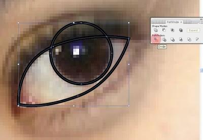 Cree dos formas de objetos, uno utilizando la herramienta pluma ( P ) a la parte blanca del ojo, el otro utilizando la herramienta Elipse ( L) para el ojo negro.